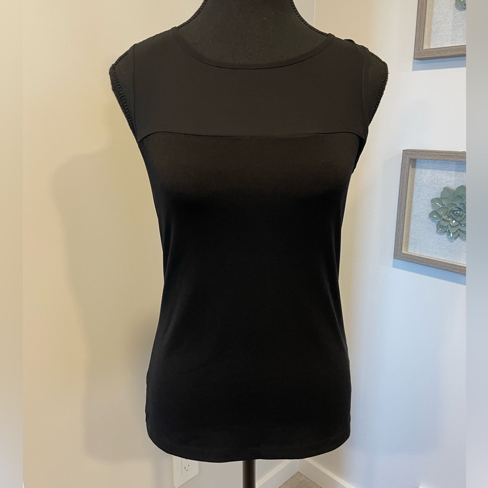 Banana Republic Black Sleeveless Keyhole Top With Sheer Yoke EUC